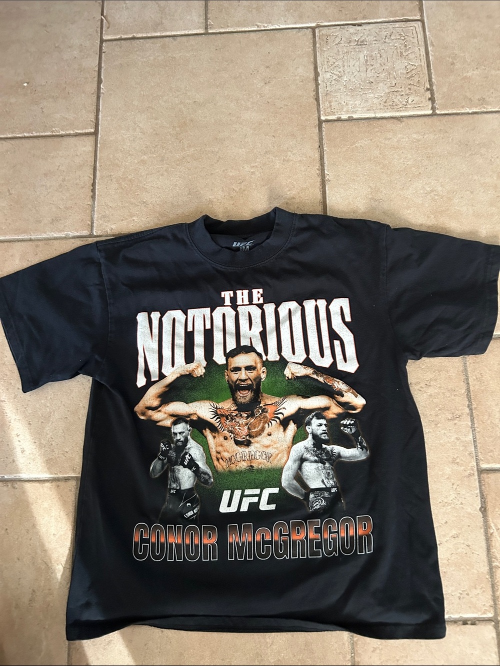 UFC Black Logo Crewneck Tee - Silver Print